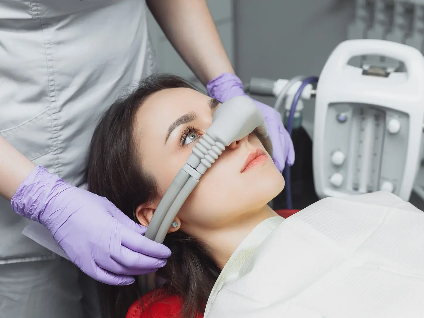 Patient relaxing with nitrous oxide sedation at Embrace Dental Care in Louisville, KY